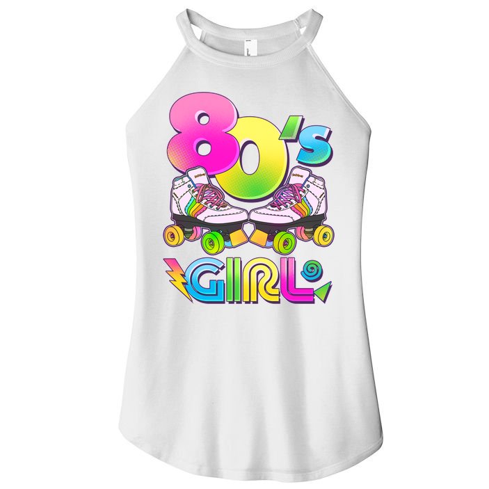 Retro 80's Girl Cute Roller Skates Women's Perfect Tri Rocker Tank