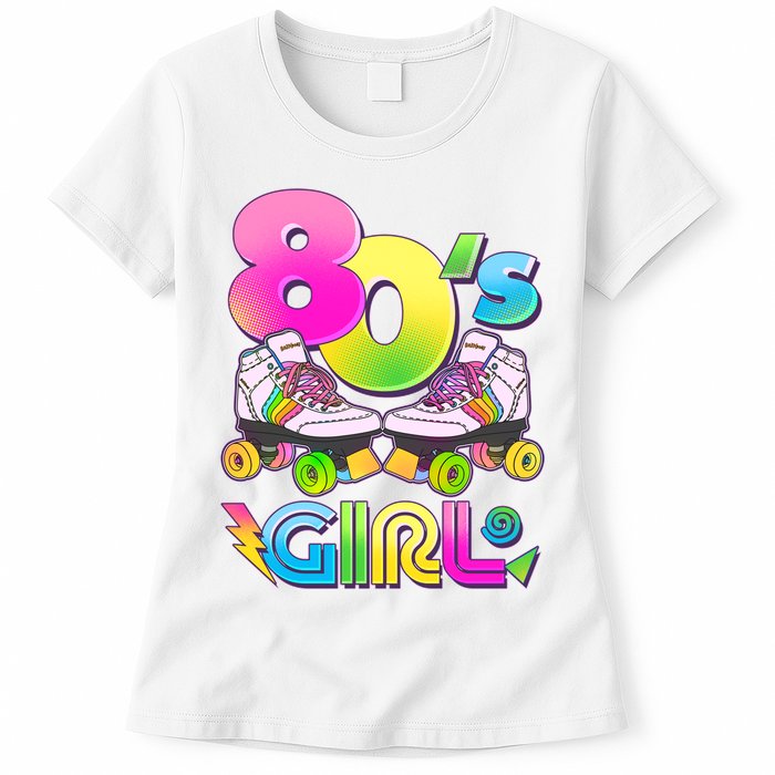 Retro 80's Girl Cute Roller Skates Womens T-Shirt