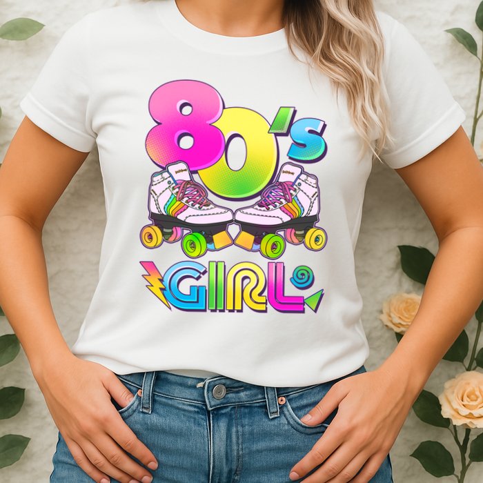 Retro 80's Girl Cute Roller Skates Womens T-Shirt