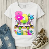 Retro 80's Girl Cute Roller Skates Womens T-Shirt