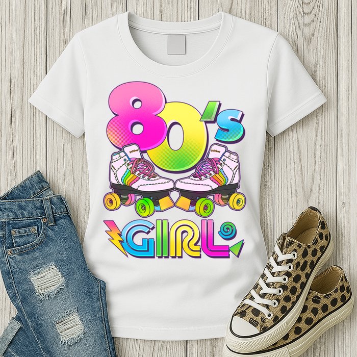 Retro 80's Girl Cute Roller Skates Womens T-Shirt