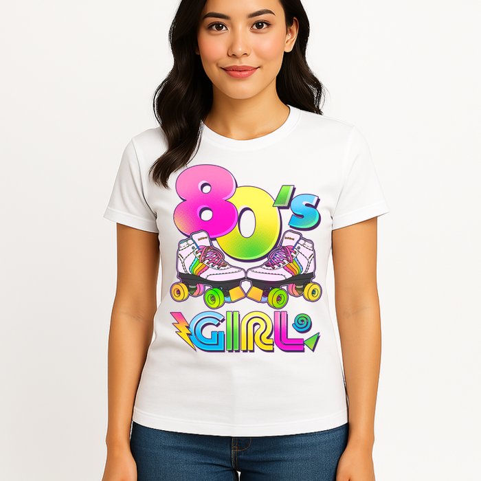 Retro 80's Girl Cute Roller Skates Womens T-Shirt
