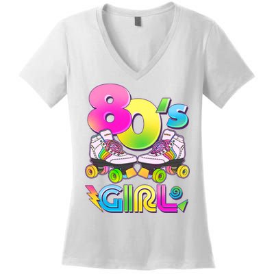 Retro 80's Girl Cute Roller Skates Women's V-Neck T-Shirt