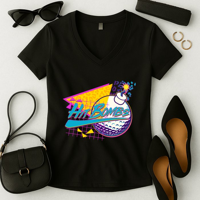 Retro 80's Hit Bombs Golfing Women's V-Neck T-Shirt