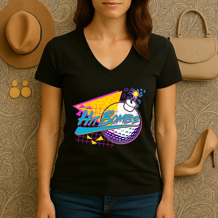 Retro 80's Hit Bombs Golfing Women's V-Neck T-Shirt