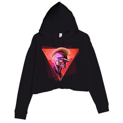 Retro 80s Halloween Cyberpunk Skeleton Crop Fleece Hoodie