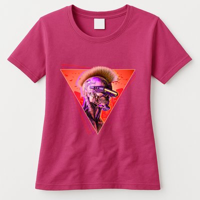 Retro 80s Halloween Cyberpunk Skeleton Womens T-Shirt