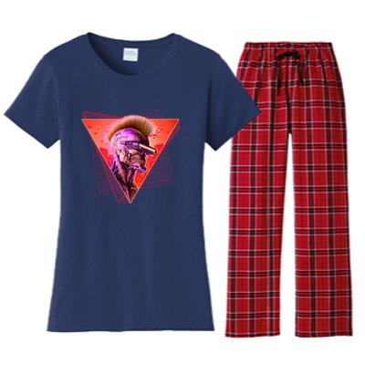 Retro 80s Halloween Cyberpunk Skeleton Women's Flannel Pajama Set