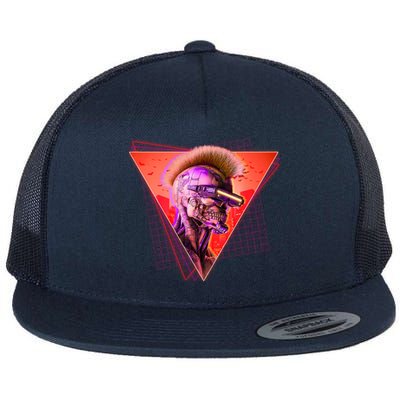 Retro 80s Halloween Cyberpunk Skeleton Flat Bill Trucker Hat