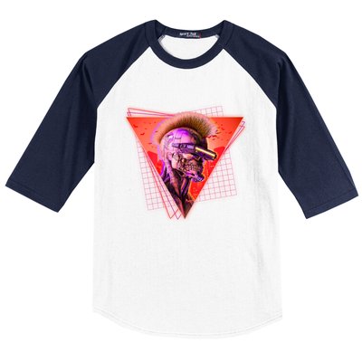 Retro 80s Halloween Cyberpunk Skeleton Baseball Sleeve Shirt