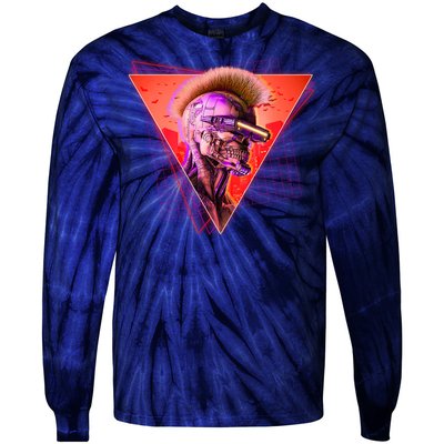 Retro 80s Halloween Cyberpunk Skeleton Tie-Dye Long Sleeve Shirt