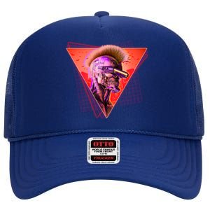 Retro 80s Halloween Cyberpunk Skeleton High Crown Mesh Back Trucker Hat