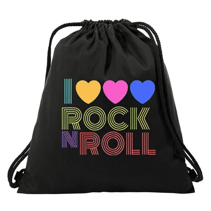 Retro 80s Hearts I Love Rock N Roll Music For Fans Young Drawstring Bag