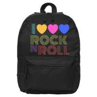 Retro 80s Hearts I Love Rock N Roll Music For Fans Young 16 in Basic Backpack