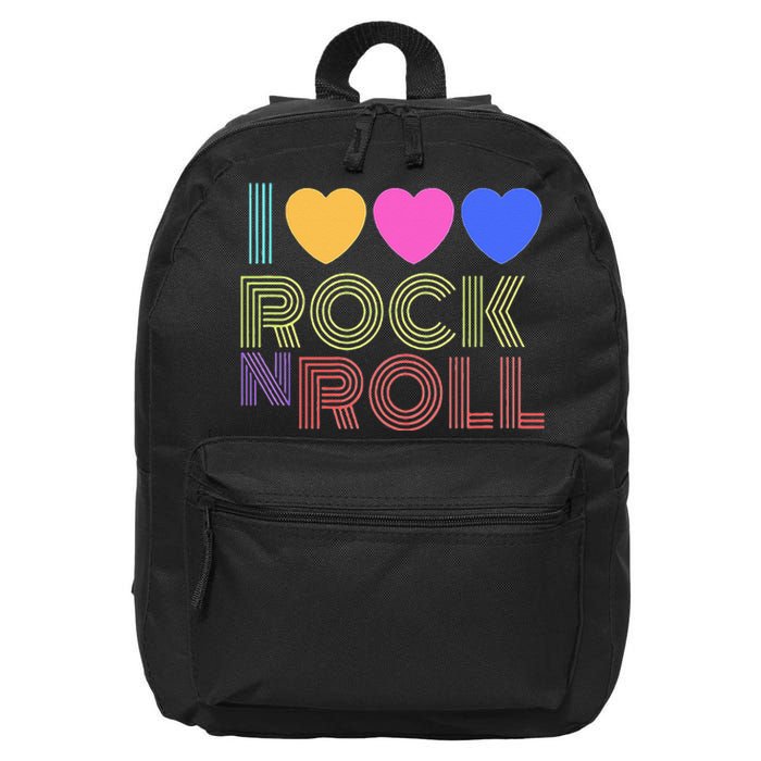 Retro 80s Hearts I Love Rock N Roll Music For Fans Young 16 in Basic Backpack