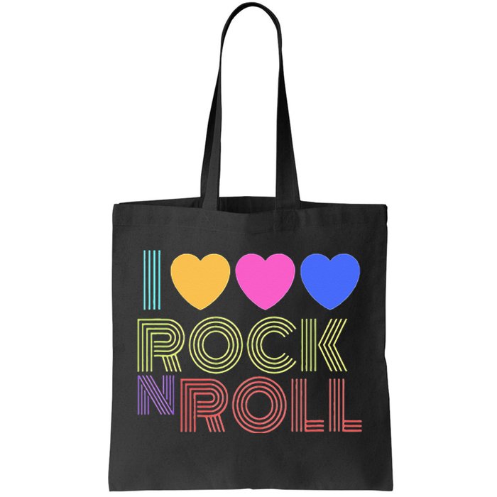 Retro 80s Hearts I Love Rock N Roll Music For Fans Young Tote Bag