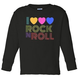 Retro 80s Hearts I Love Rock N Roll Music For Fans Young Toddler Long Sleeve Shirt