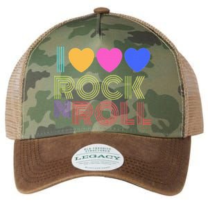 Retro 80s Hearts I Love Rock N Roll Music For Fans Legacy Tie Dye Trucker Hat