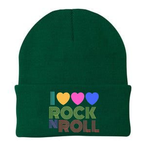 Retro 80s Hearts I Love Rock N Roll Music For Fans Knit Cap Winter Beanie