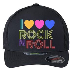 Retro 80s Hearts I Love Rock N Roll Music For Fans Flexfit Unipanel Trucker Cap