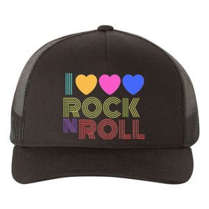 Retro 80s Hearts I Love Rock N Roll Music For Fans Yupoong Adult 5-Panel Trucker Hat