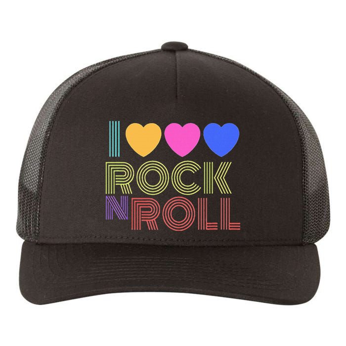 Retro 80s Hearts I Love Rock N Roll Music For Fans Yupoong Adult 5-Panel Trucker Hat