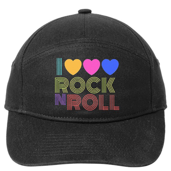 Retro 80s Hearts I Love Rock N Roll Music For Fans 7-Panel Snapback Hat