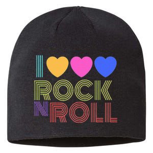 Retro 80s Hearts I Love Rock N Roll Music For Fans Sustainable Beanie