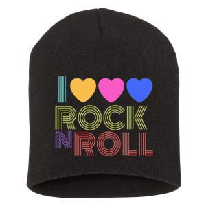 Retro 80s Hearts I Love Rock N Roll Music For Fans Short Acrylic Beanie