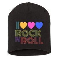 Retro 80s Hearts I Love Rock N Roll Music For Fans Short Acrylic Beanie