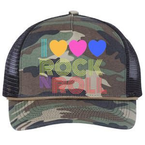 Retro 80s Hearts I Love Rock N Roll Music For Fans Retro Rope Trucker Hat Cap