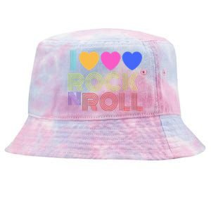 Retro 80s Hearts I Love Rock N Roll Music For Fans Tie-Dyed Bucket Hat