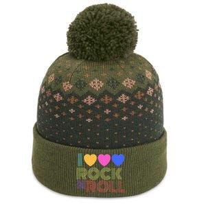 Retro 80s Hearts I Love Rock N Roll Music For Fans The Baniff Cuffed Pom Beanie