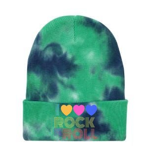 Retro 80s Hearts I Love Rock N Roll Music For Fans Tie Dye 12in Knit Beanie