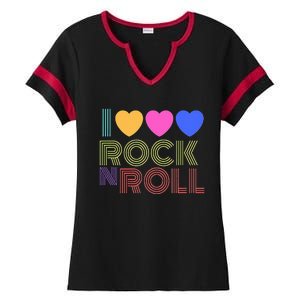 Retro 80s Hearts I Love Rock N Roll Music For Fans Young Ladies Halftime Notch Neck Tee