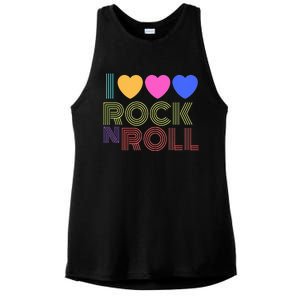 Retro 80s Hearts I Love Rock N Roll Music For Fans Young Ladies PosiCharge Tri-Blend Wicking Tank