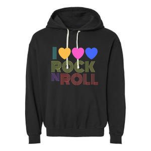 Retro 80s Hearts I Love Rock N Roll Music For Fans Young Garment-Dyed Fleece Hoodie