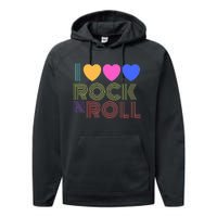 Retro 80s Hearts I Love Rock N Roll Music For Fans Young Performance Fleece Hoodie