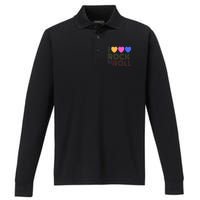 Retro 80s Hearts I Love Rock N Roll Music For Fans Young Performance Long Sleeve Polo