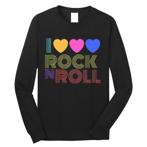 Retro 80s Hearts I Love Rock N Roll Music For Fans Young Long Sleeve Shirt