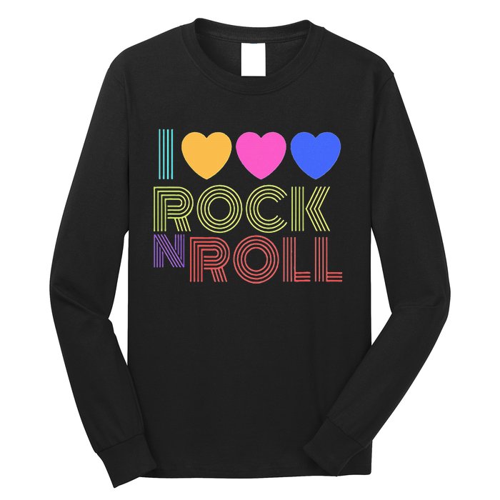 Retro 80s Hearts I Love Rock N Roll Music For Fans Young Long Sleeve Shirt