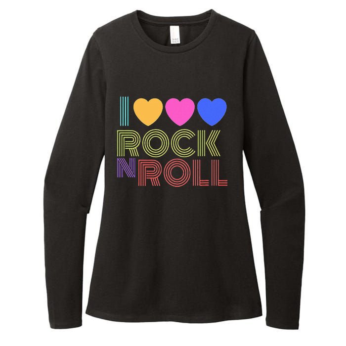 Retro 80s Hearts I Love Rock N Roll Music For Fans Young Womens CVC Long Sleeve Shirt