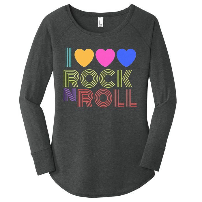 Retro 80s Hearts I Love Rock N Roll Music For Fans Young Women's Perfect Tri Tunic Long Sleeve Shirt