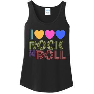 Retro 80s Hearts I Love Rock N Roll Music For Fans Young Ladies Essential Tank