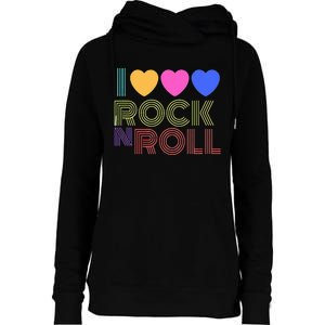 Retro 80s Hearts I Love Rock N Roll Music For Fans Young Womens Funnel Neck Pullover Hood