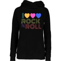 Retro 80s Hearts I Love Rock N Roll Music For Fans Young Womens Funnel Neck Pullover Hood