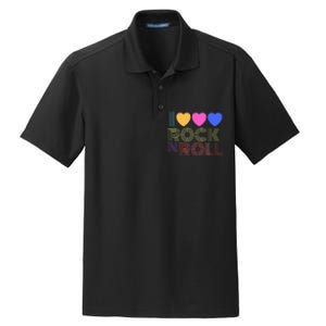 Retro 80s Hearts I Love Rock N Roll Music For Fans Young Dry Zone Grid Polo