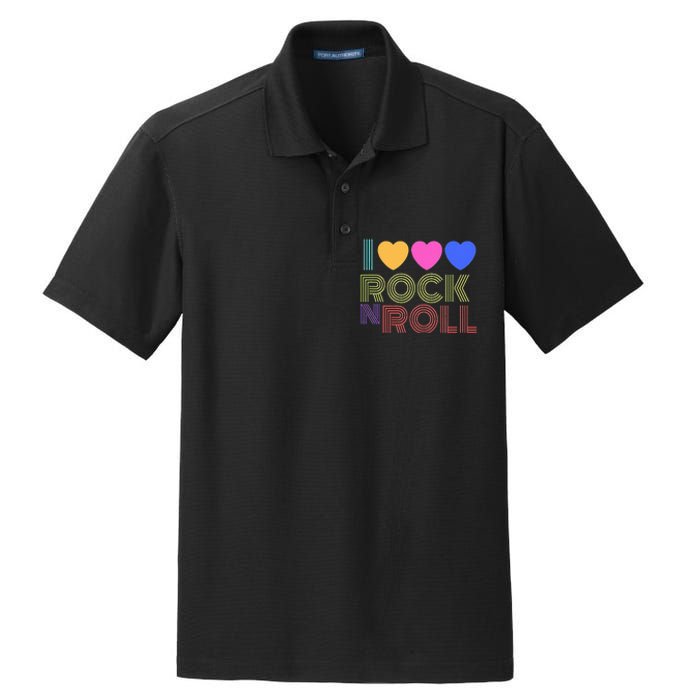 Retro 80s Hearts I Love Rock N Roll Music For Fans Young Dry Zone Grid Polo