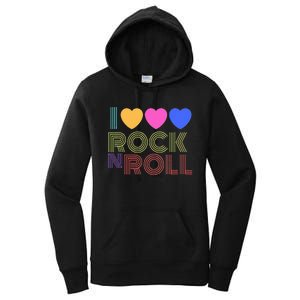 Retro 80s Hearts I Love Rock N Roll Music For Fans Young Women's Pullover Hoodie