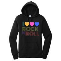 Retro 80s Hearts I Love Rock N Roll Music For Fans Young Women's Pullover Hoodie